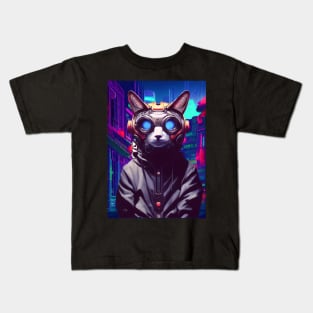 Techno Cat In Japan Neon City Kids T-Shirt